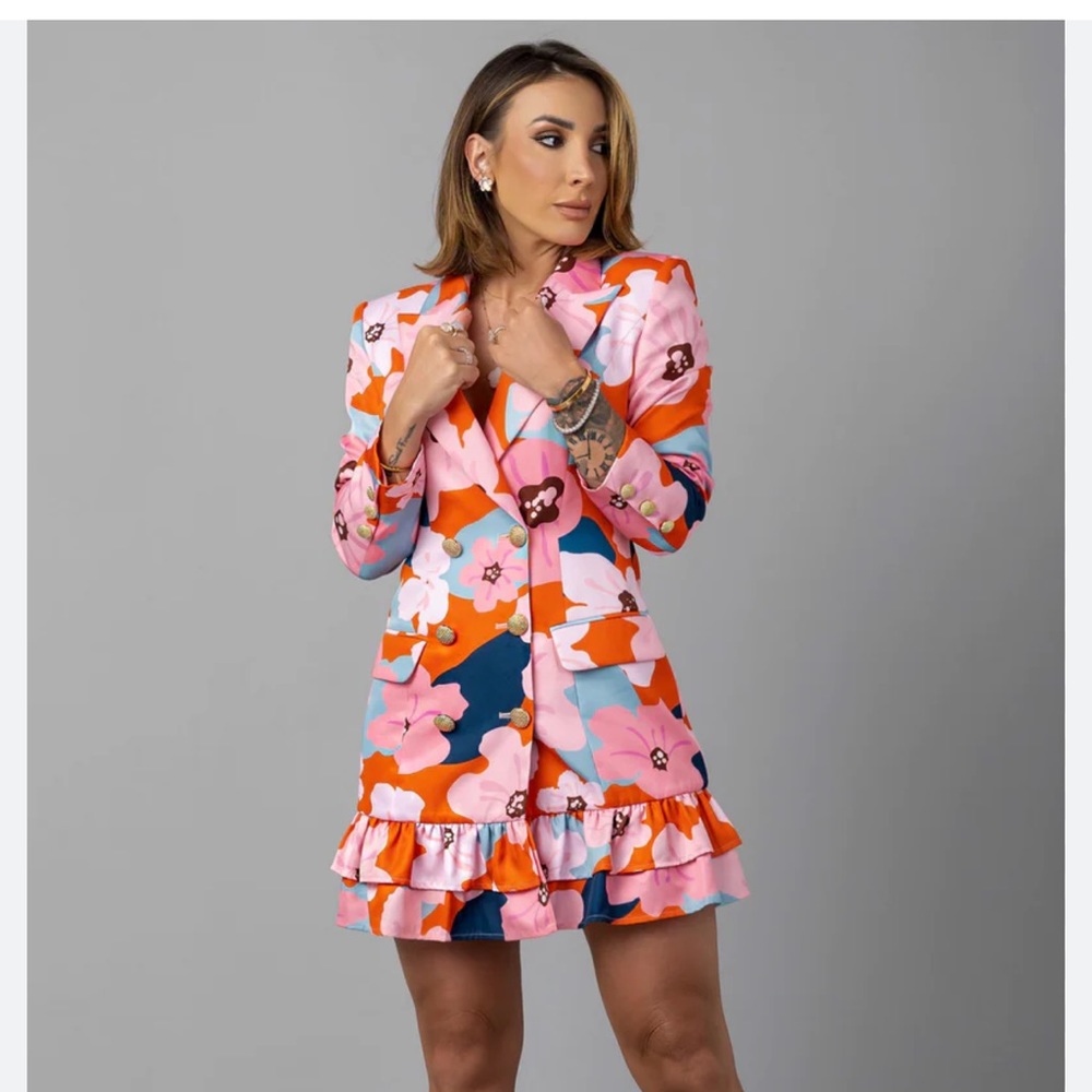 Byegreis floral blazer dress Pink Orange XXL